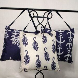 Nautical Beach Marine Oceanic Coal Theme Anchor, Seahorse Pillow Set of 3 Bundle